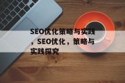 SEO优化策略与实践，SEO优化，策略与实践探究