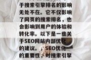 SEO网站内部优化对于搜索引擎排名的影响无处不在。它不仅影响了网页的搜索排名，也会影响到用户的体验和转化率。以下是一些关于SEO网站内部优化的建议。，SEO优化的重要性，对搜索引擎排名的影响及策略建议