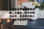 三国杀大神通关视频攻略,三国杀,新手攻略大公开,瓜分排行榜让你在高手面前吃鸡血!
