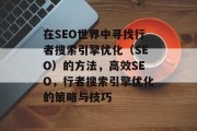 在SEO世界中寻找行者搜索引擎优化（SEO）的方法，高效SEO，行者搜索引擎优化的策略与技巧