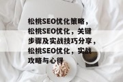 松桃SEO优化策略，松桃SEO优化，关键步骤及实战技巧分享，松桃SEO优化，实战攻略与心得