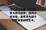 诗词通关攻略，诗句鉴赏与技巧运用，诗词过关攻略，鉴赏诗句技巧，轻松掌握诗词艺术。