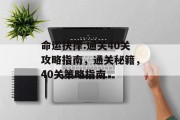 命运抉择:通关40关攻略指南，通关秘籍，40关策略指南