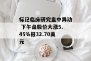 标记临床研究盘中异动 下午盘股价大涨5.45%报32.70美元