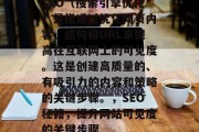SEO（搜索引擎优化）是指通过优化网页内容、结构和URL来提高在互联网上的可见度。这是创建高质量的、有吸引力的内容和策略的关键步骤。，SEO秘籍，提升网站可见度的关键步骤