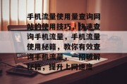 手机流量使用量查询网站的使用技巧，快速查询手机流量，手机流量使用秘籍，教你有效查询手机流量，一招破解秘籍，提升上网速度