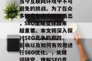 SEO搜索引擎竞争是当今互联网环境中不可避免的挑战。为了在众多的竞争者中脱颖而出，SEO策略变得越来越重要。本文将深入探讨SEO竞争的原因、影响以及如何有效地进行SEO优化。，关键词研究，理解SEO竞争并制定有效策略