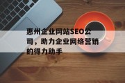 惠州企业网站SEO公司，助力企业网络营销的得力助手