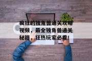 疯狂的独角兽通关攻略视频,最全独角兽通关秘籍,狂热玩家必看!