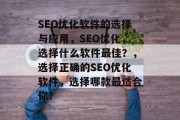 SEO优化软件的选择与应用，SEO优化，选择什么软件最佳？，选择正确的SEO优化软件，选择哪款最适合你?