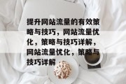 提升网站流量的有效策略与技巧，网站流量优化，策略与技巧详解，网站流量优化，策略与技巧详解