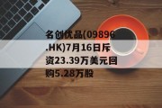 名创优品(09896.HK)7月16日斥资23.39万美元回购5.28万股