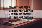网站SEO关键词优化的重要性及其实践方法,提升网站SEO关键词,有效策略和实践方法