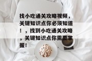 找小吃通关攻略视频,关键知识点你必须知道!,找到小吃通关攻略,关键知识点你需要掌握!