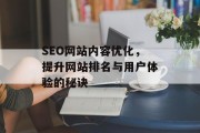 SEO网站内容优化，提升网站排名与用户体验的秘诀