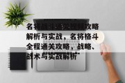 名将战斗通关视频攻略解析与实战，名将格斗全程通关攻略，战略、战术与实战解析