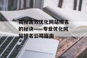 揭秘高效优化网站排名的秘诀——专业优化网站排名公司指南