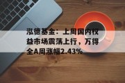 泓德基金：上周国内权益市场震荡上行，万得全A周涨幅2.43%