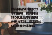 提高网站SEO优化效率的策略，提高网站 SEO优化效率的策略分析与实践，提高网站SEO优化效率策略