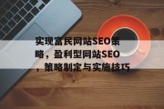 实现富民网站SEO策略,盈利型网站SEO,策略制定与实施技巧
