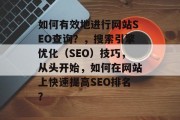 如何有效地进行网站SEO查询?,搜索引擎优化(SEO)技巧,从头开始,如何在网站上快速提高SEO排名? 如何有效地进行网站SEO查询?,搜索引擎优化(SEO)技巧,从头开始,如何在网站上快速提高SEO排名?