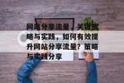 网站分享流量，关键策略与实践，如何有效提升网站分享流量？策略与实践分享