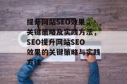 提升网站SEO效果,关键策略及实践方法,SEO提升网站SEO效果的关键策略与实践方法 提升网站SEO效果,关键策略及实践方法,SEO提升网站SEO效果的关键策略与实践方法