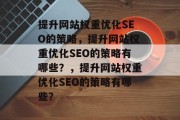 提升网站权重优化SEO的策略，提升网站权重优化SEO的策略有哪些？，提升网站权重优化SEO的策略有哪些？
