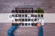 网站流量提升策略解析与实践分享，网站流量，如何提高转化率？，网站流量提升策略