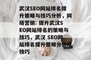 武汉SEO网站排名提升策略与技巧分析，网络营销: 提升武汉SEO网站排名的策略与技巧，武汉 SEO网站排名提升策略分析及技巧