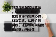 SEO与网站实验收获，SEO实战，网站优化的真谛与实践心得，SEO实战，从理论到实践，让你领略网站优化的魅力与价值