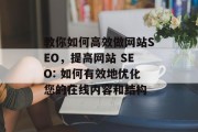 教你如何高效做网站SEO,提高网站 SEO: 如何有效地优化您的在线内容和结构