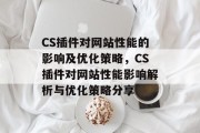 CS插件对网站性能的影响及优化策略，CS插件对网站性能影响解析与优化策略分享