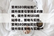 常州SEO网站推广，提升搜索引擎排名的策略，提升常州SEO网站排名，策略与实践，常州SEO网站优化，提升排名策略与实践