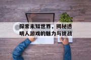 探索未知世界，揭秘透明人游戏的魅力与挑战