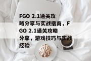 FGO 2.1通关攻略分享与实战指南，FGO 2.1通关攻略分享，游戏技巧与实战经验