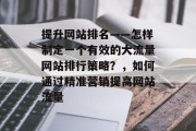 提升网站排名——怎样制定一个有效的大流量网站排行策略？，如何通过精准营销提高网站流量
