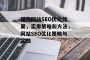 提升网站SEO优化效果，实用策略和方法，网站SEO优化策略与实践
