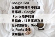 Google Fonts插件在使用中的注意事项，Google Fonts插件的使用指南，注意事项及常见问题解答，Google Fonts插件使用指南