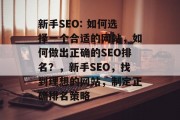 新手SEO: 如何选择一个合适的网站,如何做出正确的SEO排名?,新手SEO,找到理想的网站,制定正确排名策略