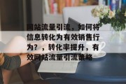 网站流量引流，如何将信息转化为有效销售行为？，转化率提升，有效网站流量引流策略