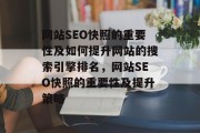 网站SEO快照的重要性及如何提升网站的搜索引擎排名，网站SEO快照的重要性及提升策略