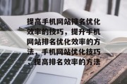 提高手机网站排名优化效率的技巧，提升手机网站排名优化效率的方法，手机网站优化技巧，提高排名效率的方法