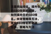流量网站排名,提升你的SEO效率的关键,如何提升您的SEO排名,关键策略和方法,提升SEO排名的实战指南,策略与方法