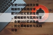 合肥SEO网站优化策略解析与实践分享,合肥SEO优化实战指南,策略解析与实践分享,合肥SEO实战指南,优化策略解析与实践分享