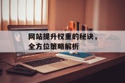 网站提升权重的秘诀，全方位策略解析