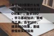 自学SEO需要什么知识?如何有效提升SEO效果?,自学SEO,学习基础知识、策略与工具,自学SEO,提高SEO效果,基础教程和实战指南 自学SEO需要什么知识?如何有效提升SEO效果?,自学SEO,学习基础知识、策略与工具,自学SEO,提高SEO效果,基础教程和实战指南