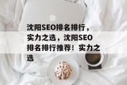沈阳SEO排名排行，实力之选，沈阳SEO排名排行推荐！实力之选
