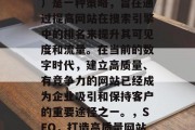 SEO（搜索引擎优化）是一种策略，旨在通过提高网站在搜索引擎中的排名来提升其可见度和流量。在当前的数字时代，建立高质量、有竞争力的网站已经成为企业吸引和保持客户的重要途径之一。，SEO，打造高质量网站以提升流量与可见度