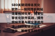 SEO关键词排名优化软件——如何提升网站流量和转化率，搜索引擎优化软件实战，提升网站流量与转化率的方法，SEO关键词排名优化，策略及实践方法